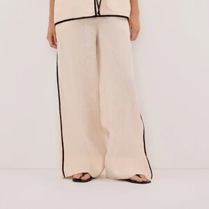 DISSH Cream Wide Leg Pants with Black Trim